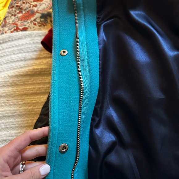 Jcrew Women's turquoise Blue Hooded Coat with Faux Fur Trim - Picture 7 of 8